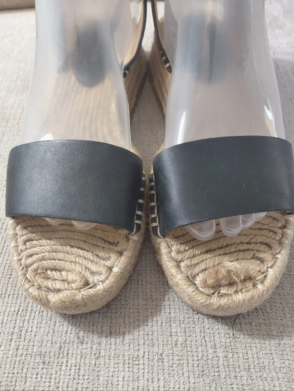 ANTONIO MELANI Black Leather Espadrille Platform Sandals Size 9.5